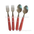 Fork and spoon set of 4pcs, made of S/S 18/8 with wooden handle, price is very reasonable